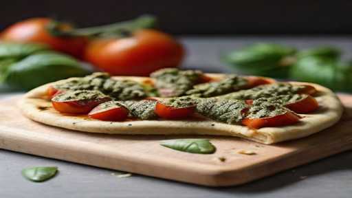 Easy homemade vegan pesto and tomato flatbread recipe