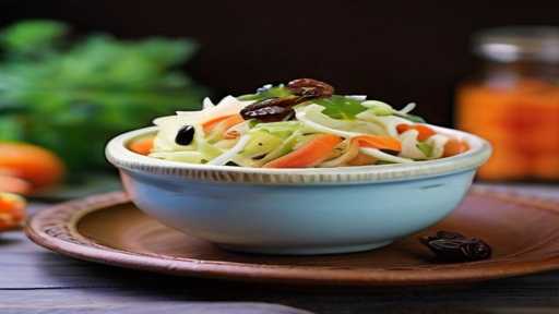 Cabbage salad with carrots and raisins